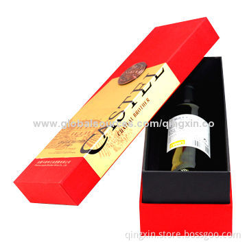 Paper Wine Box with Two Pieces, Metal Label on Top for Customized Logo, Black Flocking Blister